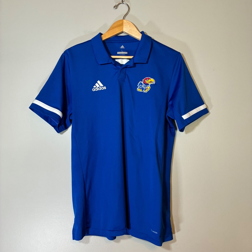 Adidas Kansas Jayhawks Climacool Polo Shirt Blue Mens Large DY8805 AZB001